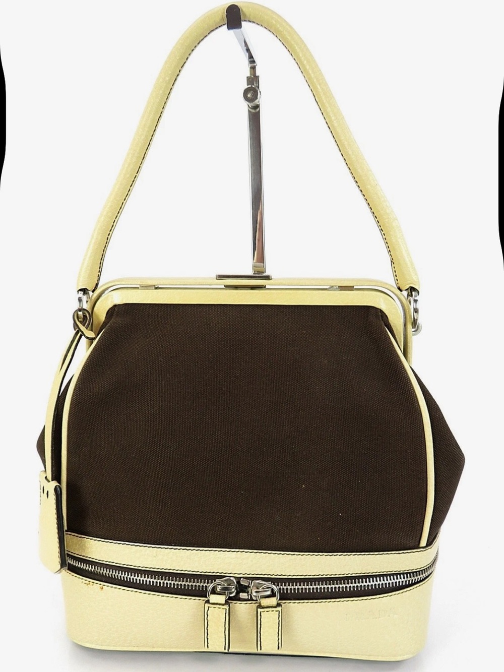 Prada Brown and Cream Shoulder Frame Bag